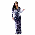 Fashion Summer digital printed floral dress women long sleeve evening dress